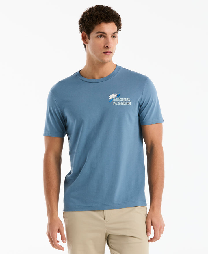 Cotton Floral Penguin Graphic Tee (Copen Blue) 
