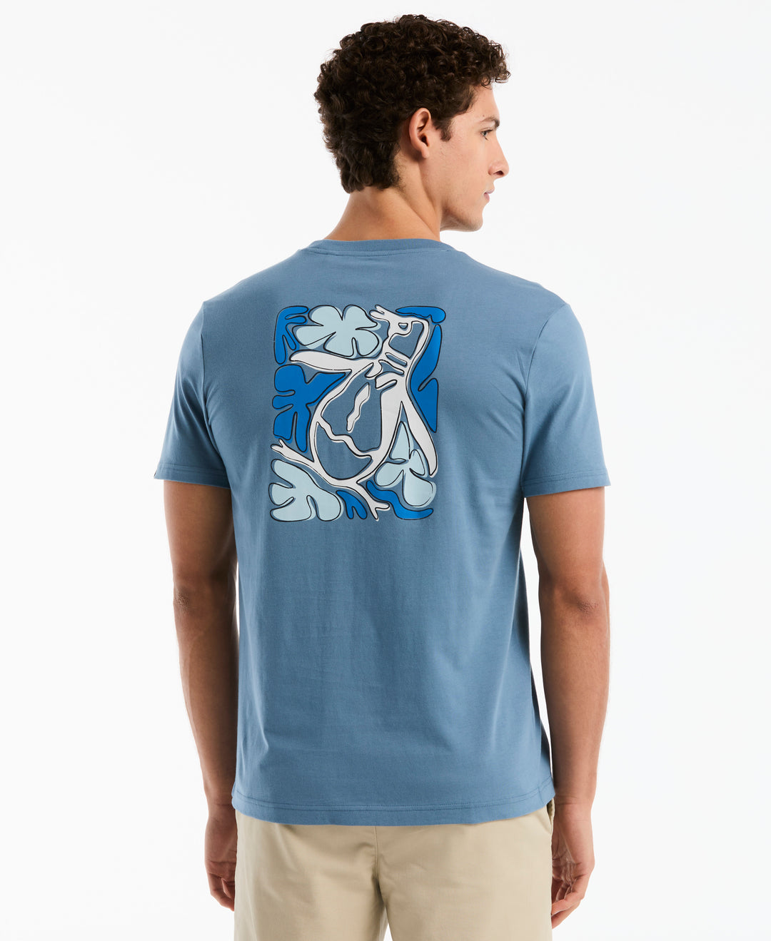 Cotton Floral Penguin Graphic Tee (Copen Blue) 
