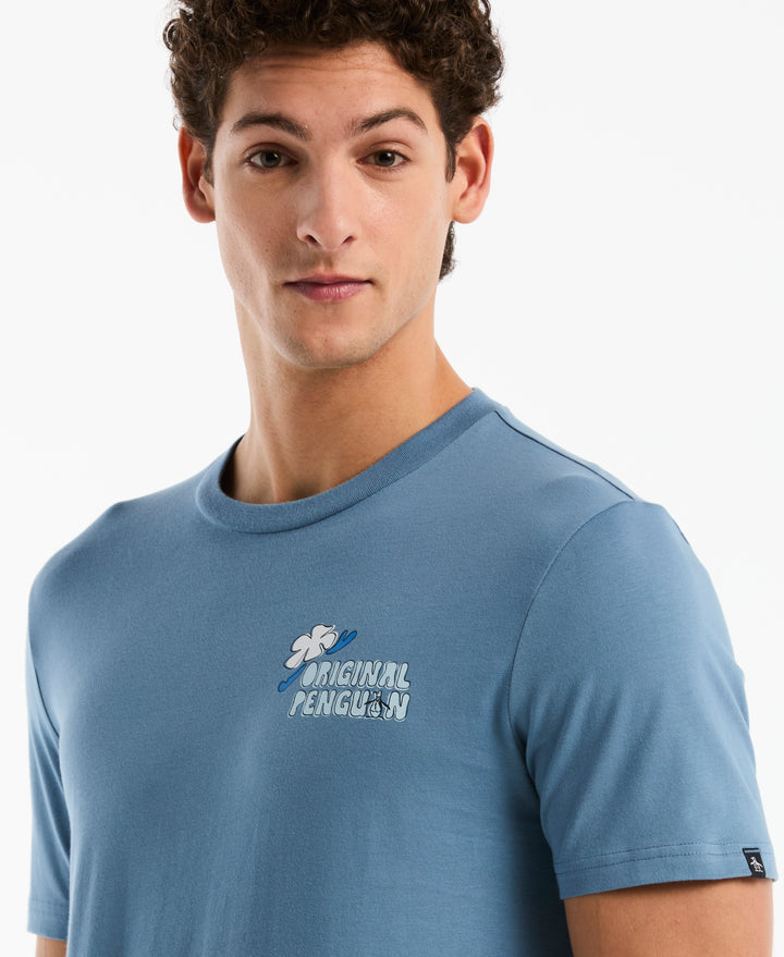 Cotton Floral Penguin Graphic Tee (Copen Blue) 