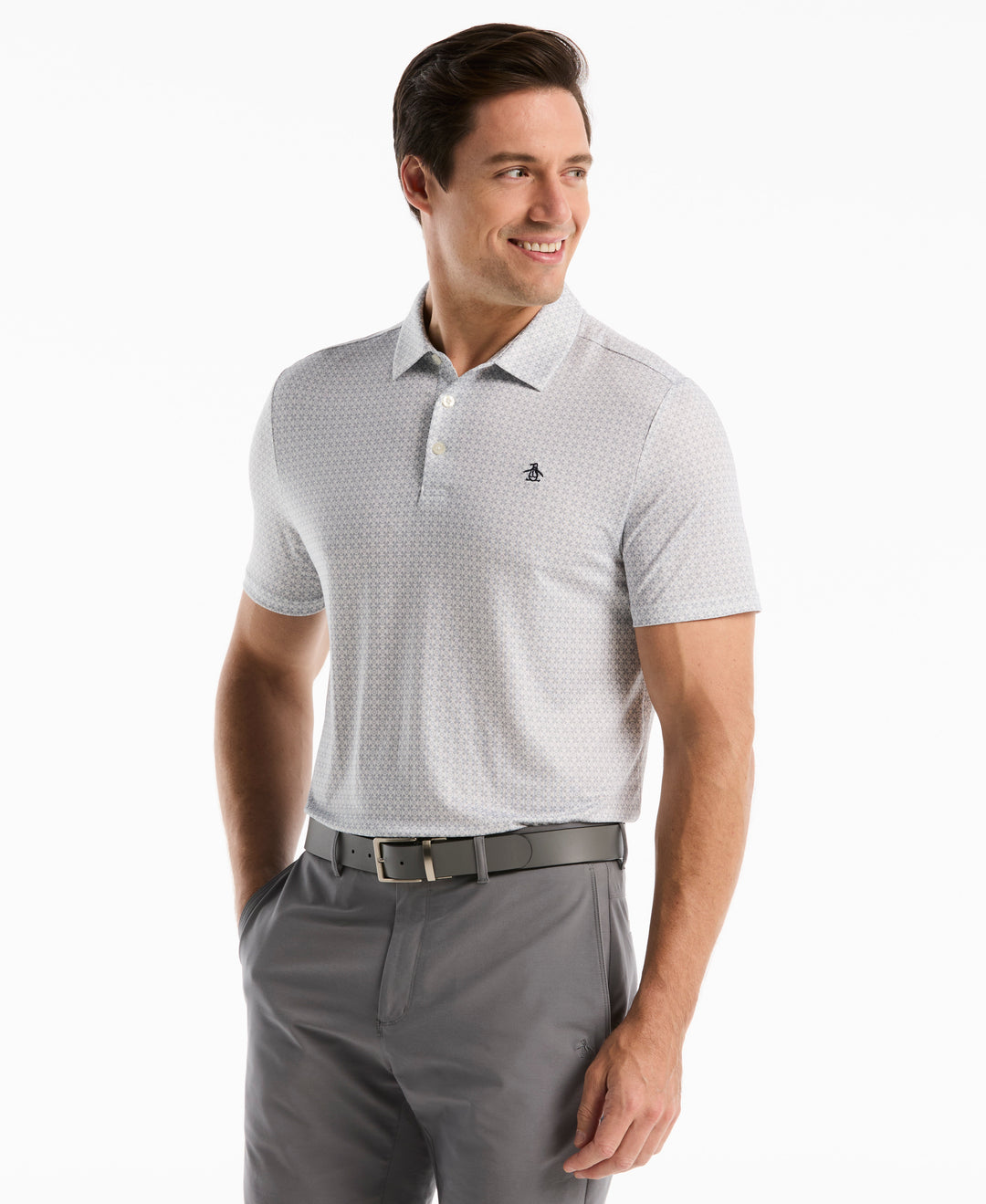 Framed Floral Geo Print Polo (Bright White) 
