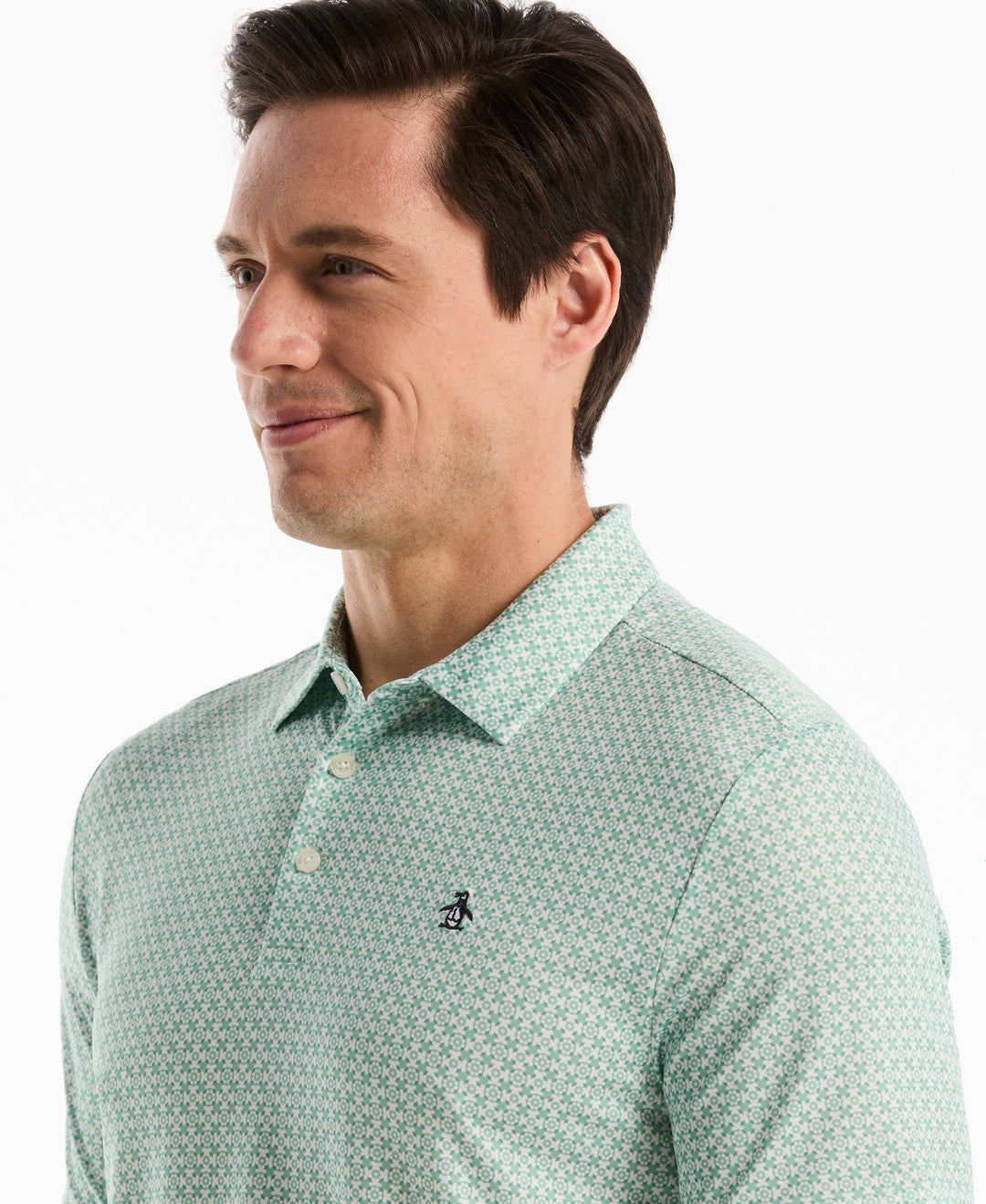 Framed Floral Geo Print Polo (Lichen) 