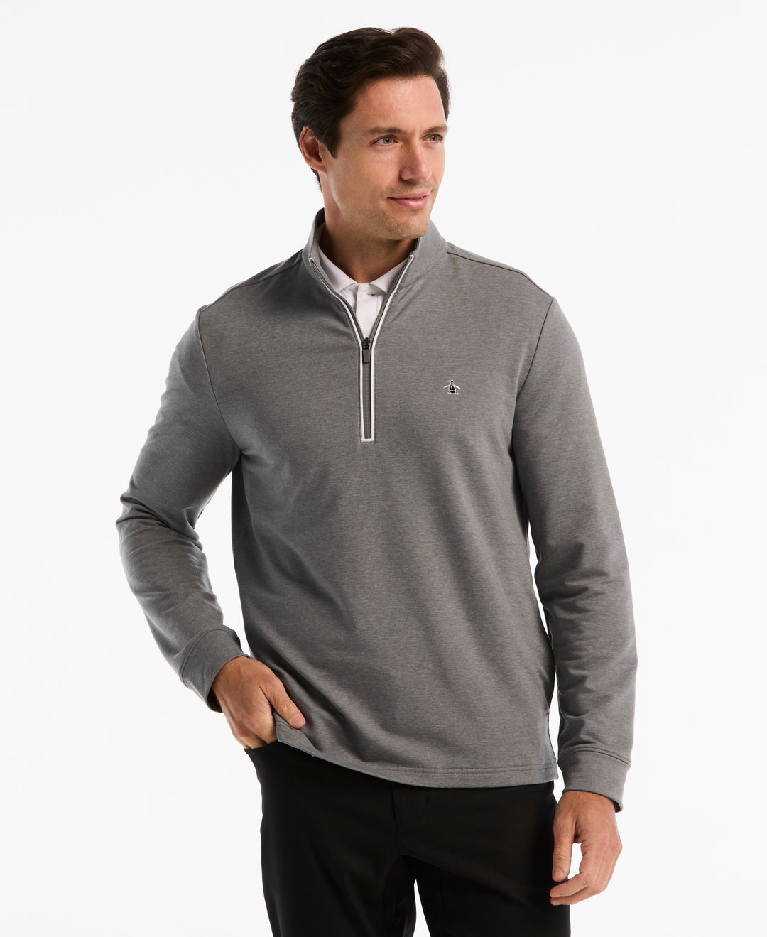 French Terry Quarter Zip Earl Pull-Over-Golf Jackets-Quiet Gray-S-Original Penguin