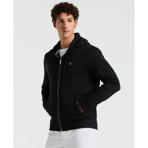 Full Zip Fleece Embroidered Pete Hoodie-Hoodies-True Black-XS-Original Penguin