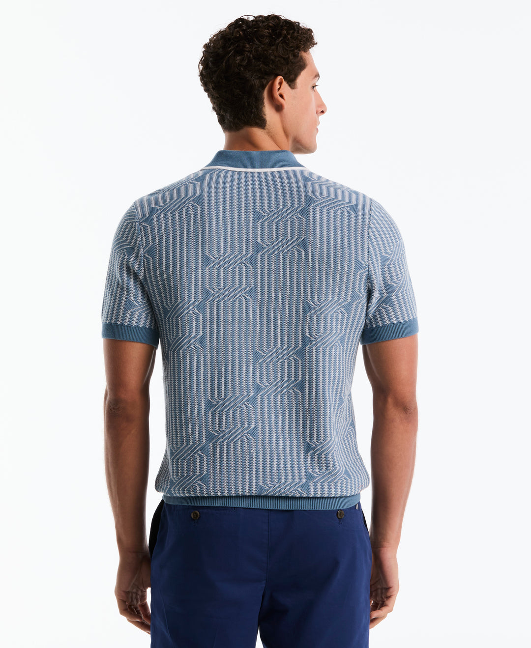 Cotton Geo Cable Quarter-Zip Short Sleeve Sweater Polo (Bright White) 