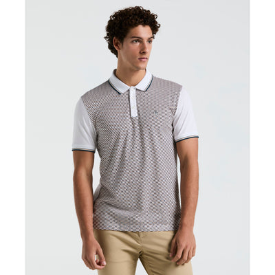 Geo Print Front Tipped Polo (Bright White) 