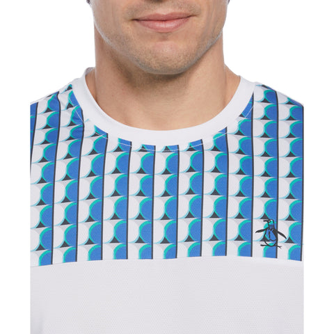Geo Print Performance Short Sleeve Tennis T-Shirt (Bright White) 