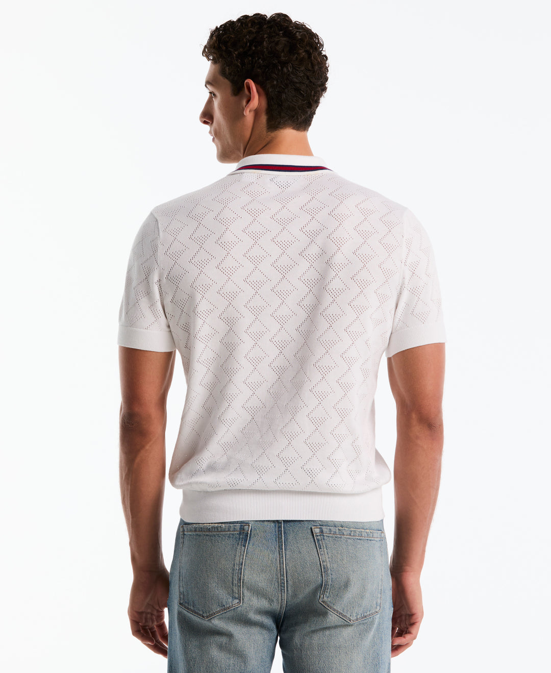 Cotton Geometric Eyelet Sweater Polo (Bright White) 