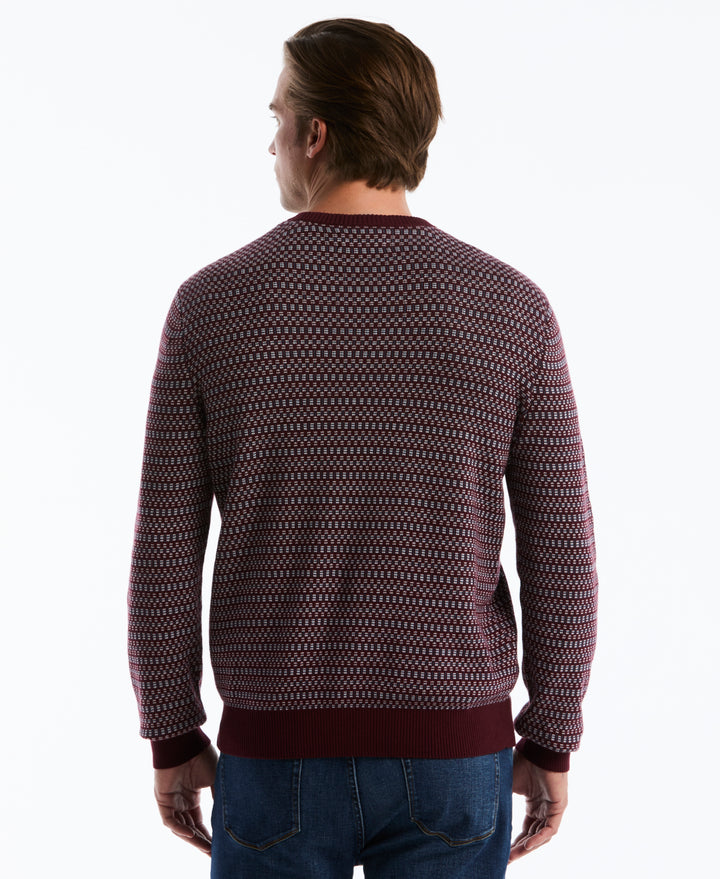 Cotton Geometric Jacquard Crew Neck Sweater (Port Royale) 