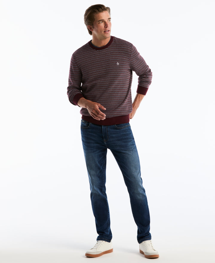 Cotton Geometric Jacquard Crew Neck Sweater (Port Royale) 
