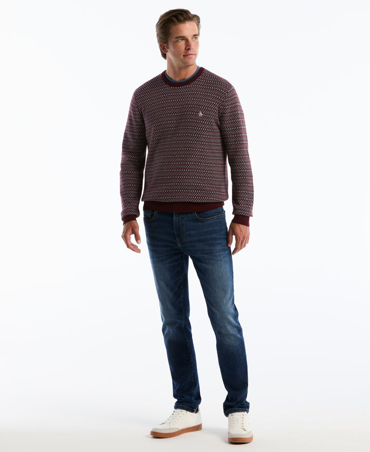 Cotton Geometric Jacquard Crew Neck Sweater (Port Royale) 
