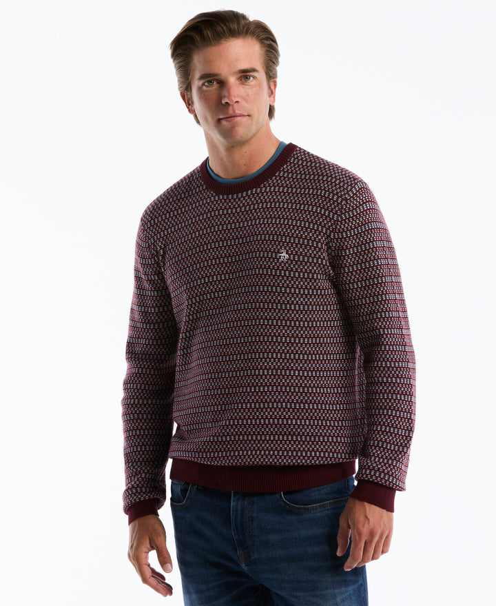 Cotton Geometric Jacquard Crew Neck Sweater (Port Royale) 