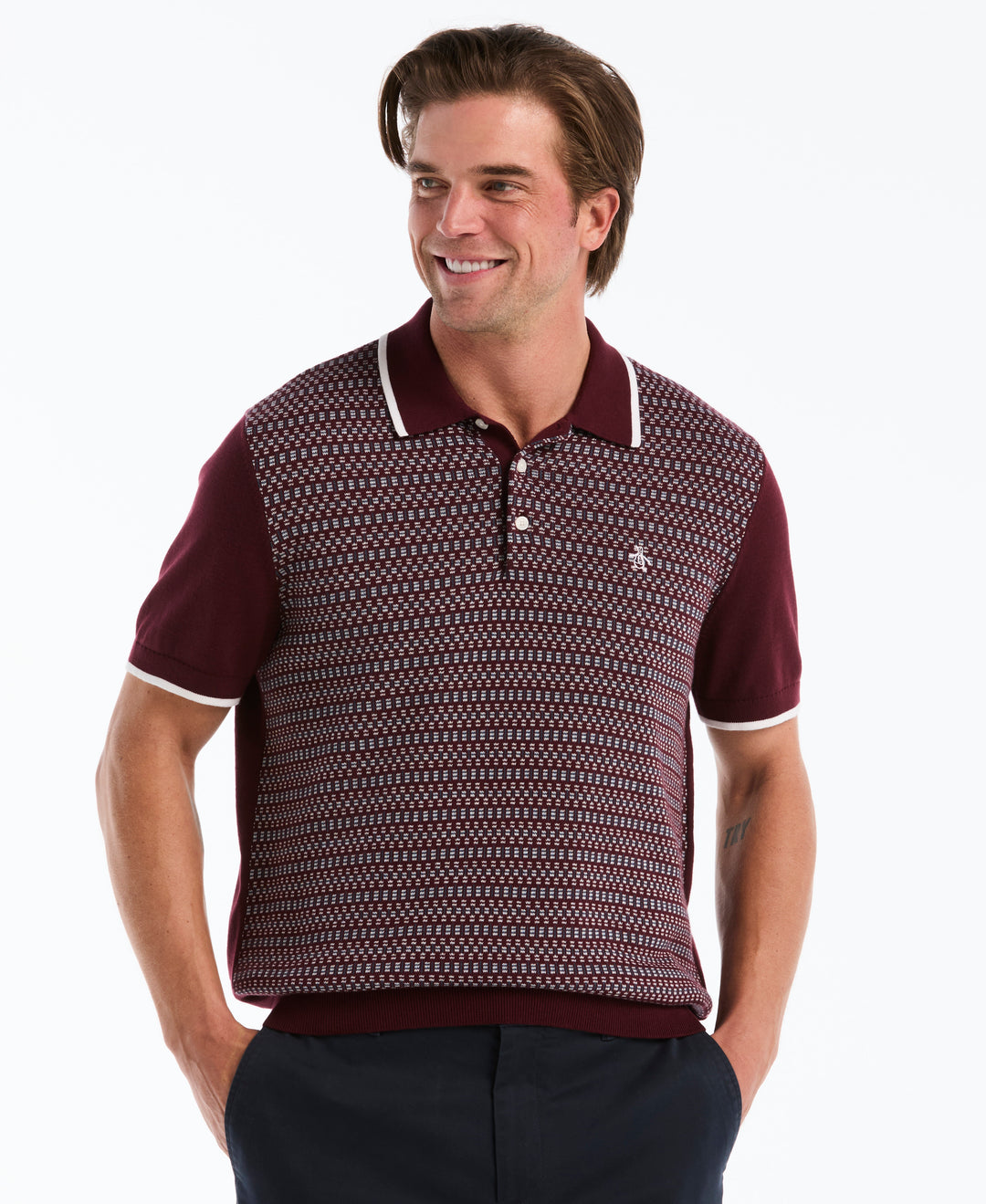 Cotton Geometric Jacquard Sweater Polo (Port Royale) 