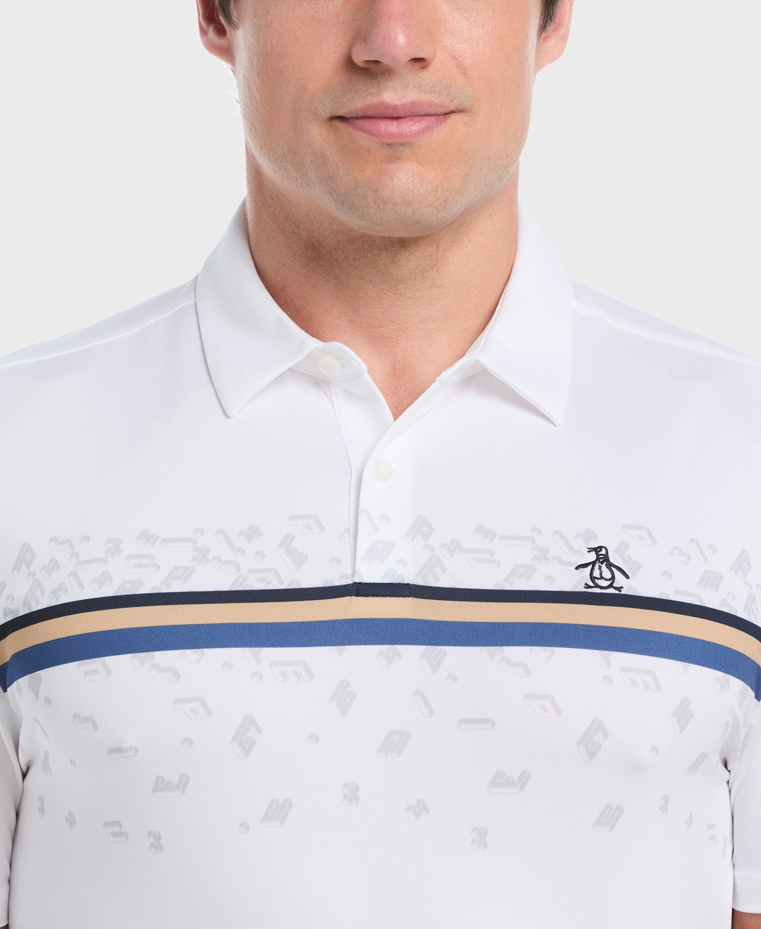 "Got Game" Stripe Novelty Golf Polo (Bright White) 