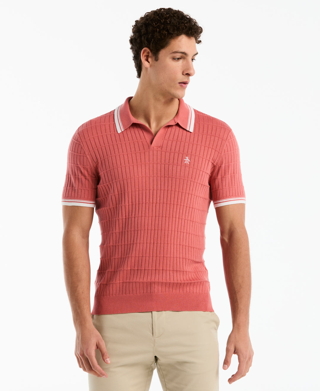 Cotton Grid Texture Jonny Collar Sweater (Faded Rose) 