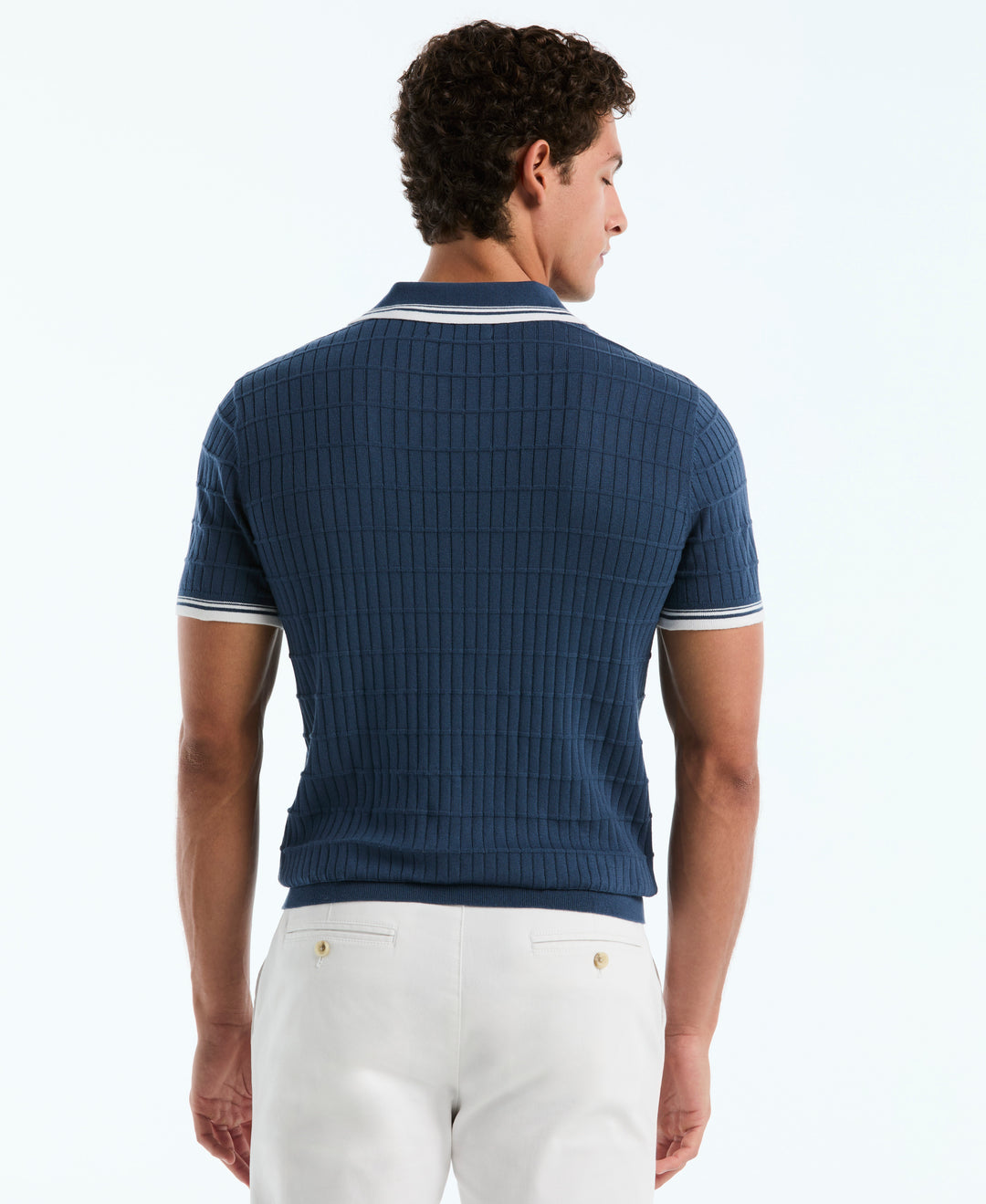 Cotton Grid Texture Jonny Collar Sweater (Sargasso Sea) 