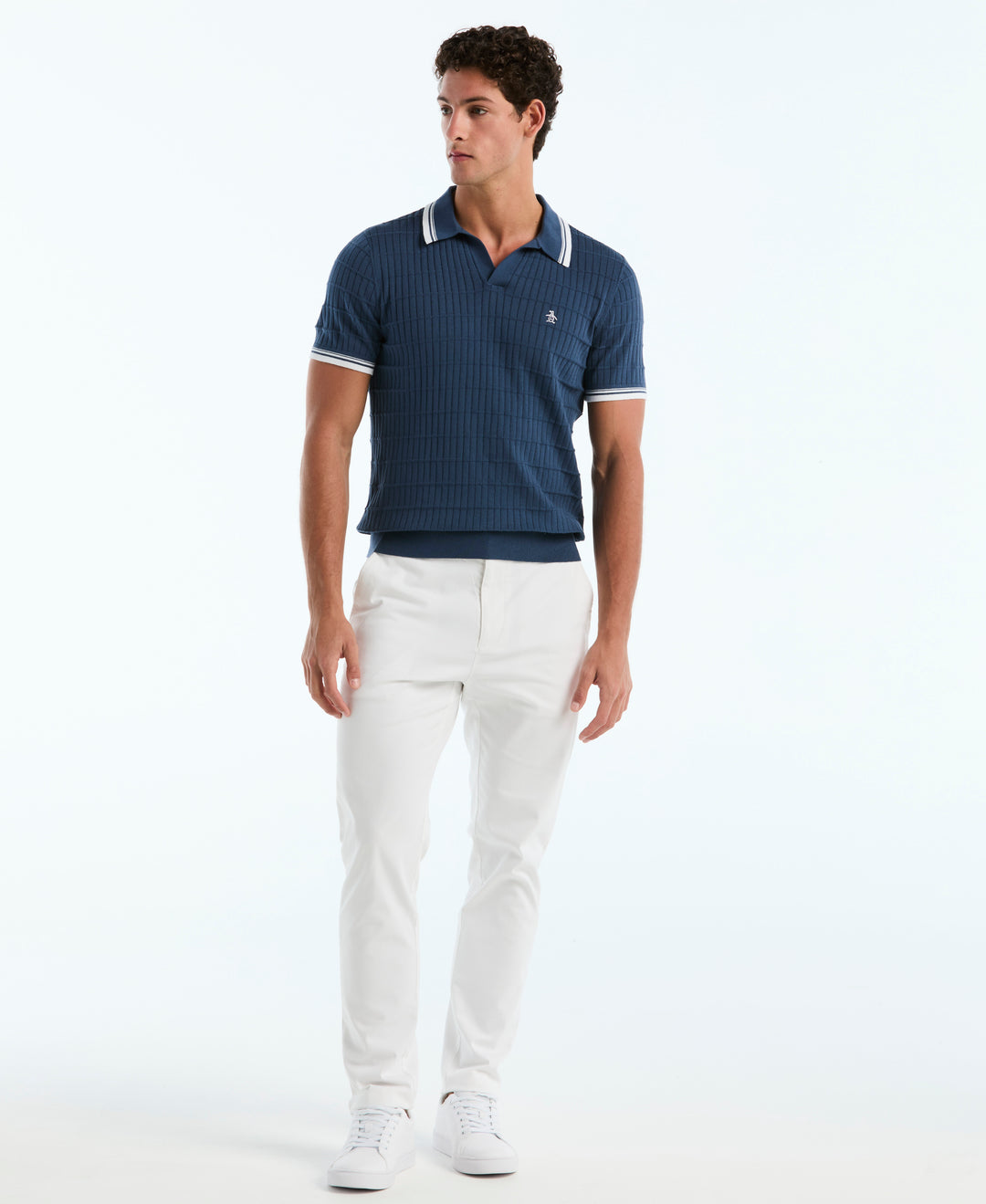 Cotton Grid Texture Jonny Collar Sweater (Sargasso Sea) 
