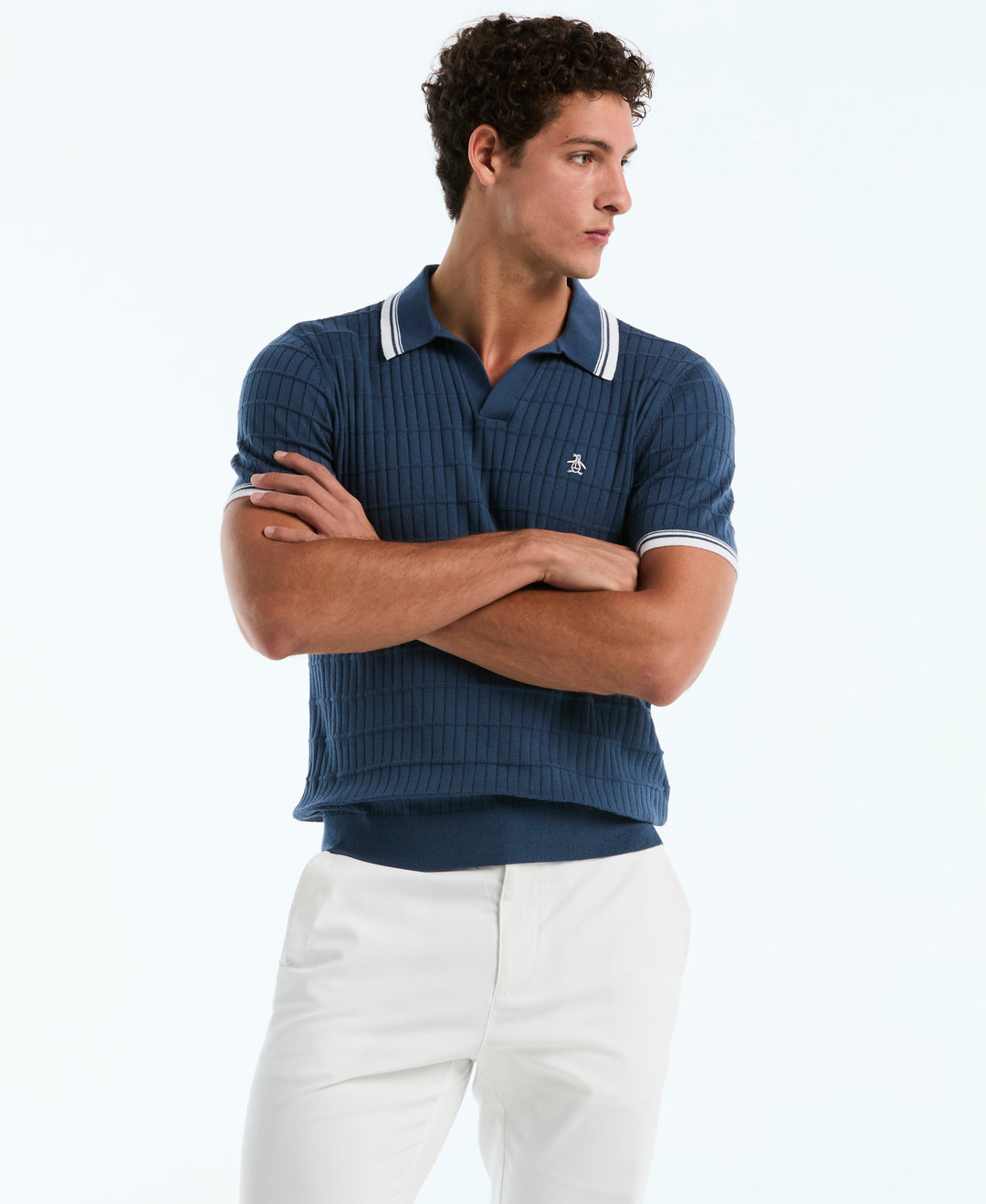 Cotton Grid Texture Jonny Collar Sweater (Sargasso Sea) 