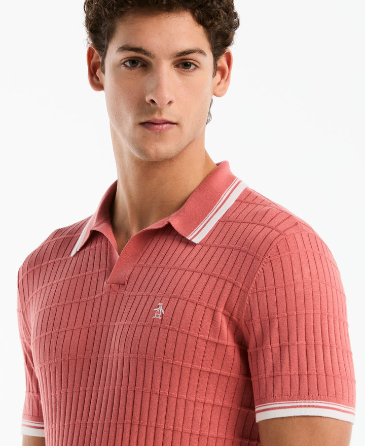 Cotton Grid Texture Jonny Collar Sweater (Faded Rose) 