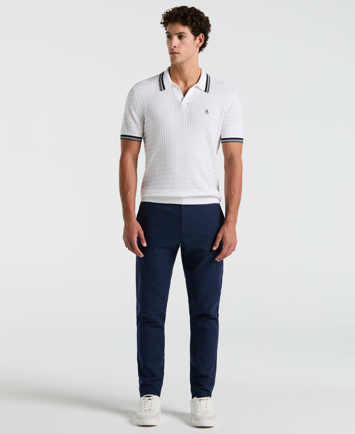 Grid Knit Johnny Collar Sweater Polo (Bright White) 