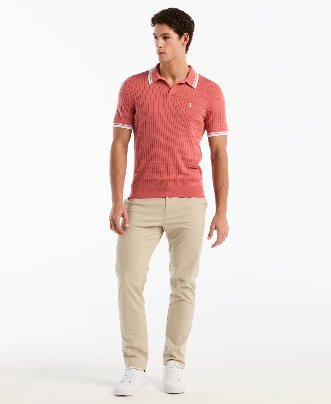 Cotton Grid Texture Jonny Collar Sweater (Faded Rose) 