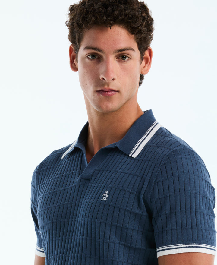 Cotton Grid Texture Jonny Collar Sweater (Sargasso Sea) 