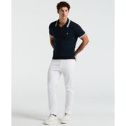 Grid Knit Johnny Collar Sweater Polo (Dark Sapphire) 