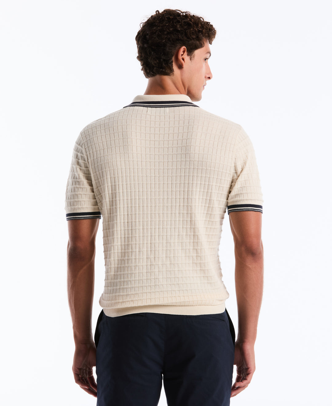 Grid Knit Johnny Collar Sweater Polo (Birch) 