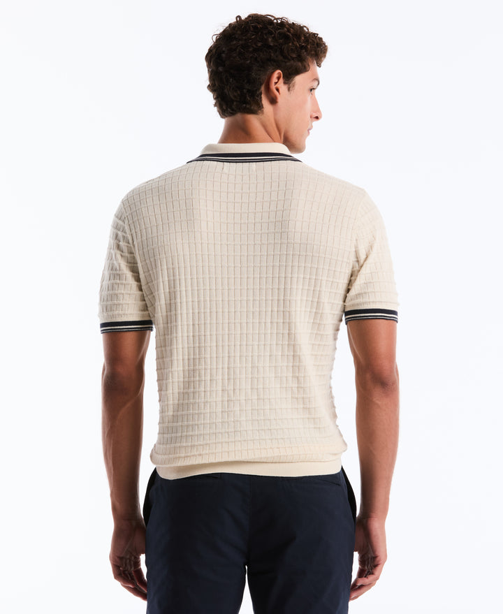 Grid Knit Johnny Collar Sweater Polo (Birch) 