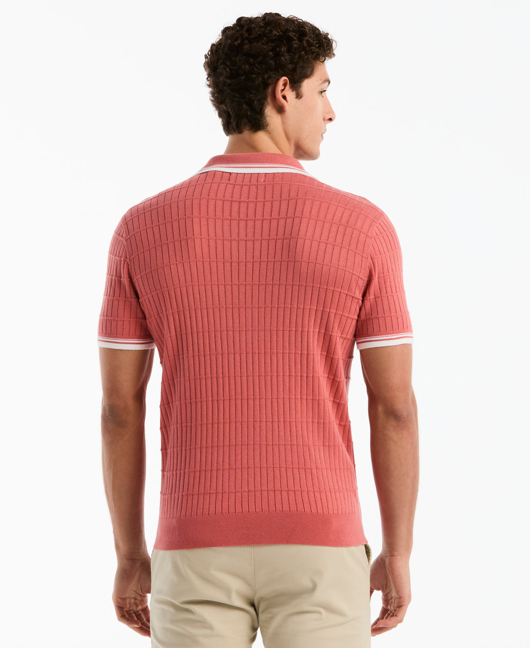 Cotton Grid Texture Jonny Collar Sweater (Faded Rose) 