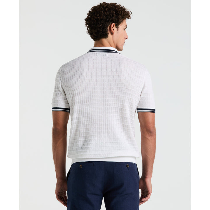 Grid Knit Johnny Collar Sweater Polo (Bright White) 