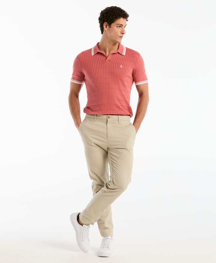 Cotton Grid Texture Jonny Collar Sweater (Faded Rose) 
