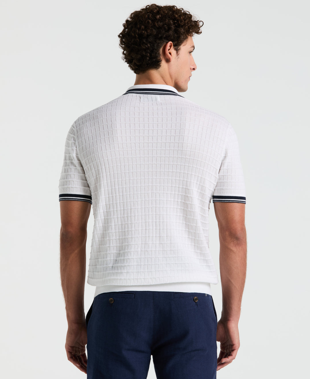 Grid Knit Johnny Collar Sweater Polo (Bright White) 