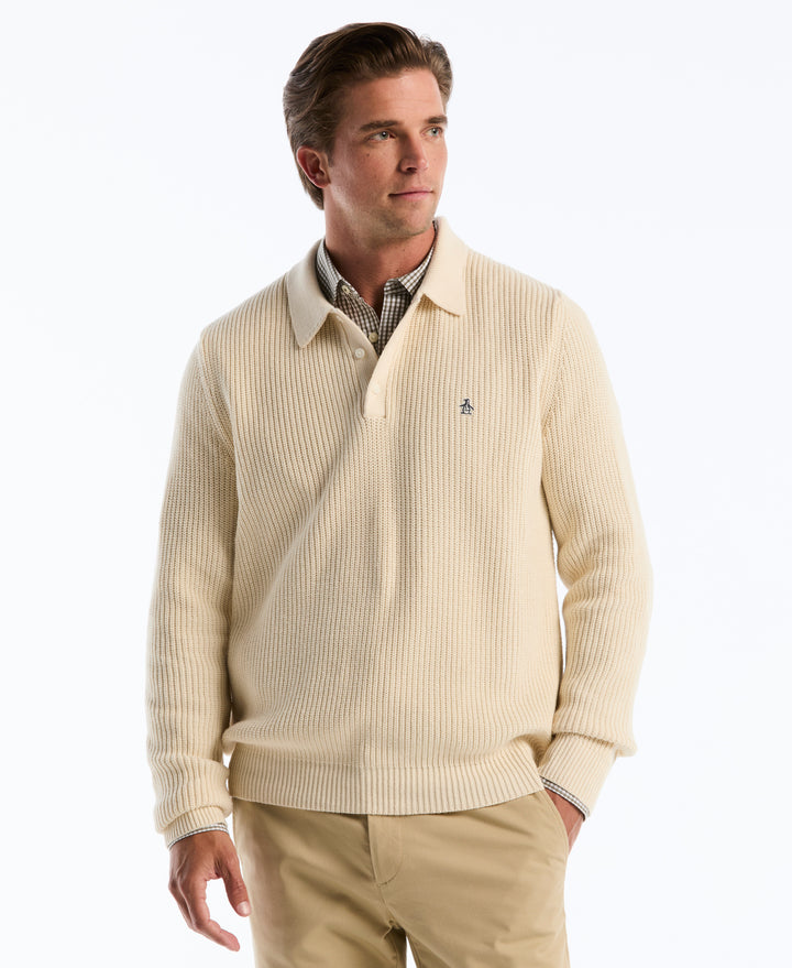 Half Cardigan Long Sleeve Sweater Polo (Birch) 