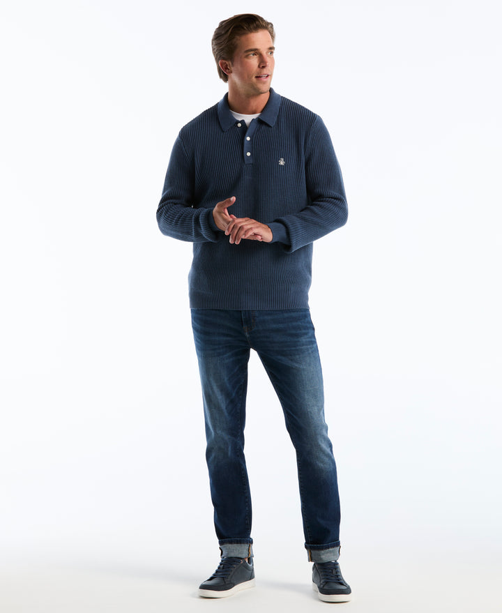 Half Cardigan Long Sleeve Sweater Polo (Sargasso Sea) 