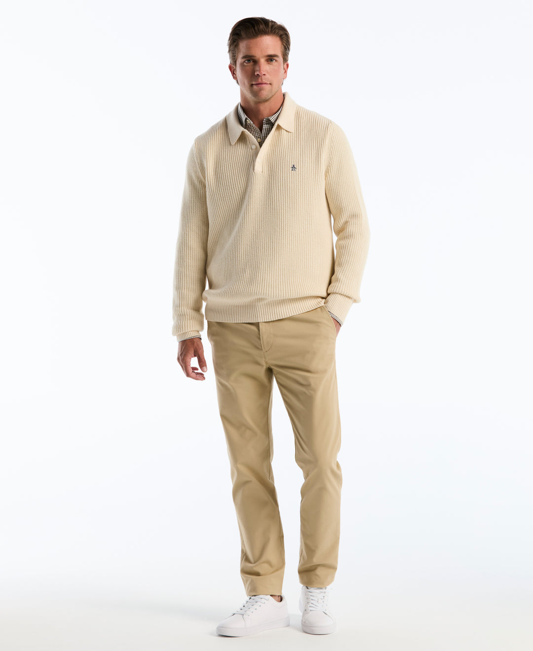 Half Cardigan Long Sleeve Sweater Polo (Birch) 