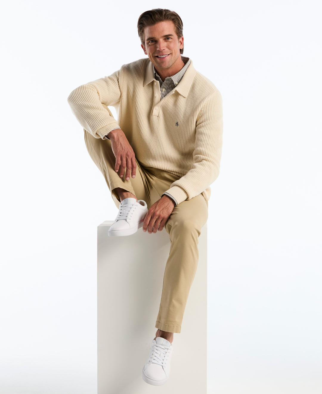 Half Cardigan Long Sleeve Sweater Polo (Birch) 