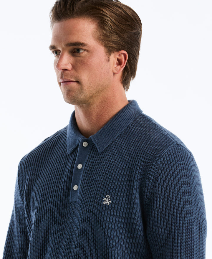 Half Cardigan Long Sleeve Sweater Polo (Sargasso Sea) 