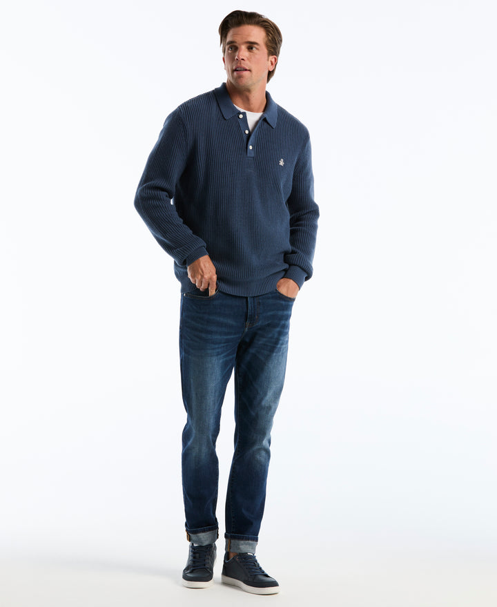 Half Cardigan Long Sleeve Sweater Polo (Sargasso Sea) 