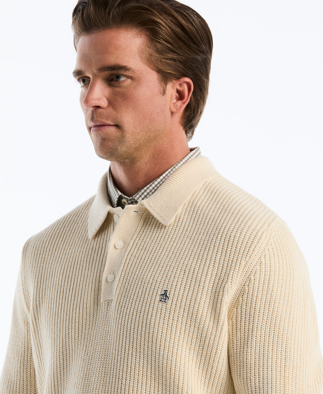 Half Cardigan Long Sleeve Sweater Polo (Birch) 