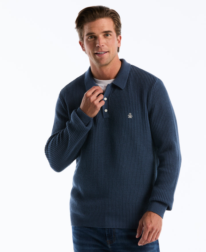 Half Cardigan Long Sleeve Sweater Polo (Sargasso Sea) 