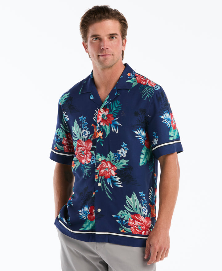 Hawaiian Print Camp Shirt (Blue Depths) 