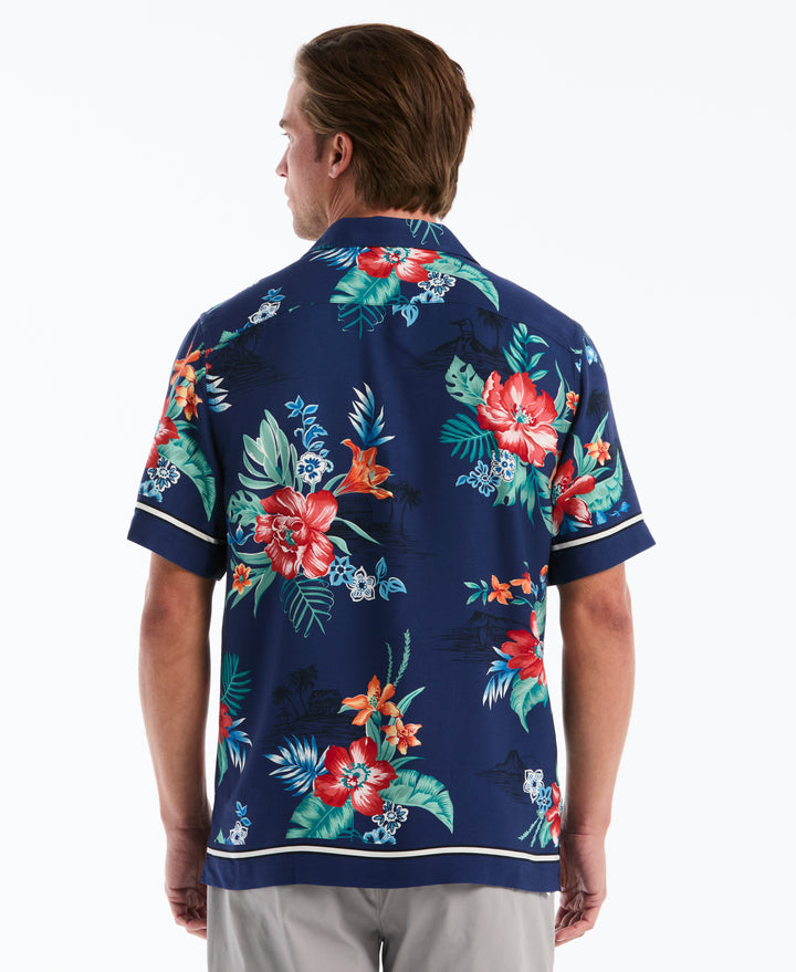 Hawaiian Print Camp Shirt (Blue Depths) 