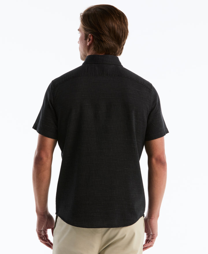 Cotton Heathered Dobby Short Sleeve Shirt (True Black) 