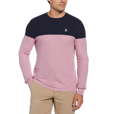 Color Block Long Sleeve Golf Sweater (Gelato Pink) 