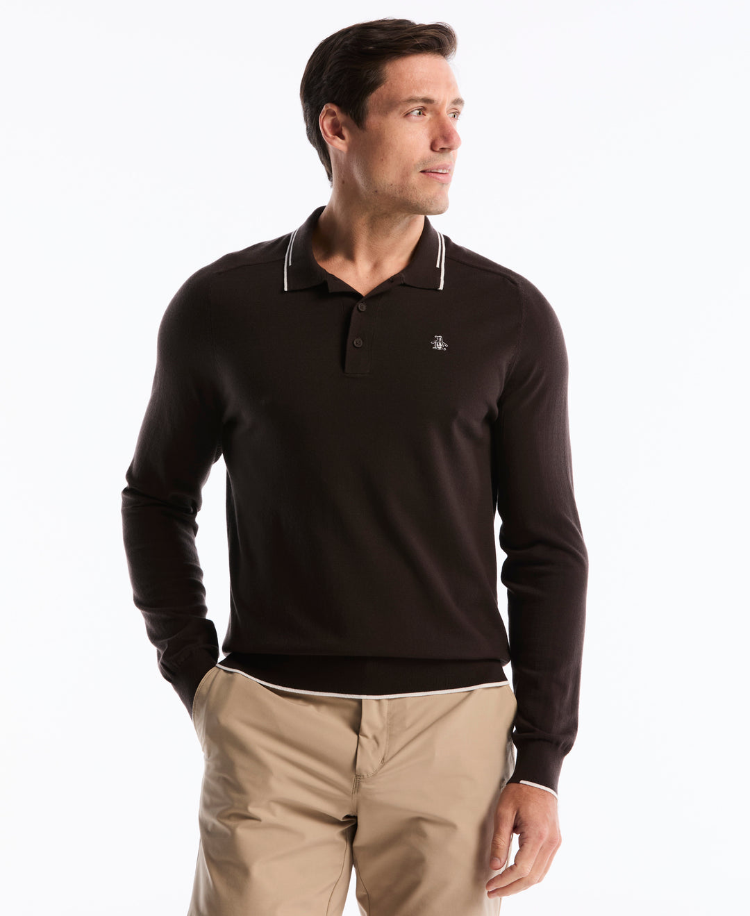 Heritage Contrast Tipping Golf Sweater-Golf Sweater-Chocolate Torte-S-Original Penguin