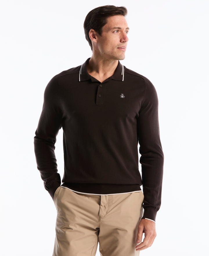 Heritage Contrast Tipping Golf Sweater-Golf Sweater-Chocolate Torte-S-Original Penguin