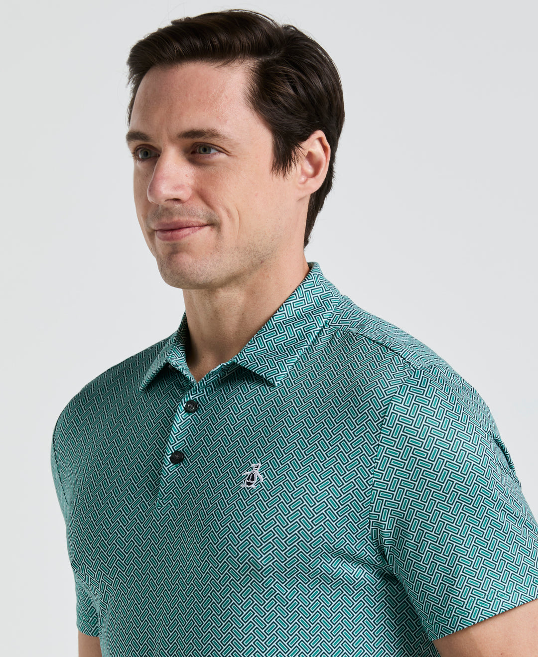 Heritage Herringbone Print Golf Polo (Galapagos Green) 