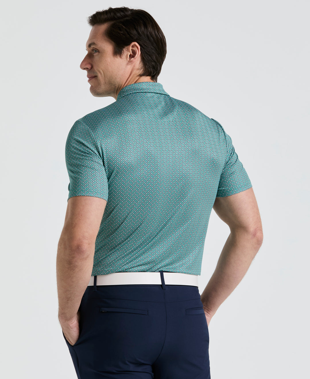 Heritage Herringbone Print Golf Polo (Galapagos Green) 
