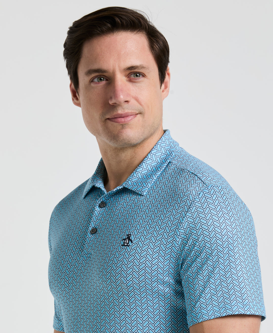 Heritage Herringbone Print Golf Polo (Aquarius) 