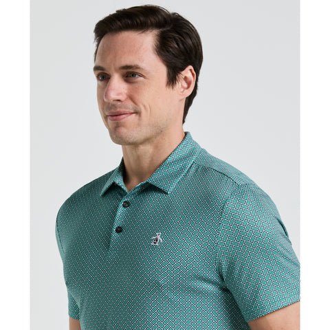 Heritage Herringbone Print Golf Polo (Galapagos Green) 